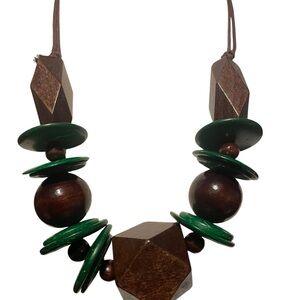 Geometric Brown and Green Wooden Necklace